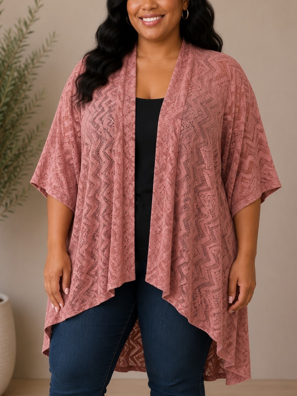 LuLaRoe Dusty Rose Openfront Lace Kimono LARGE